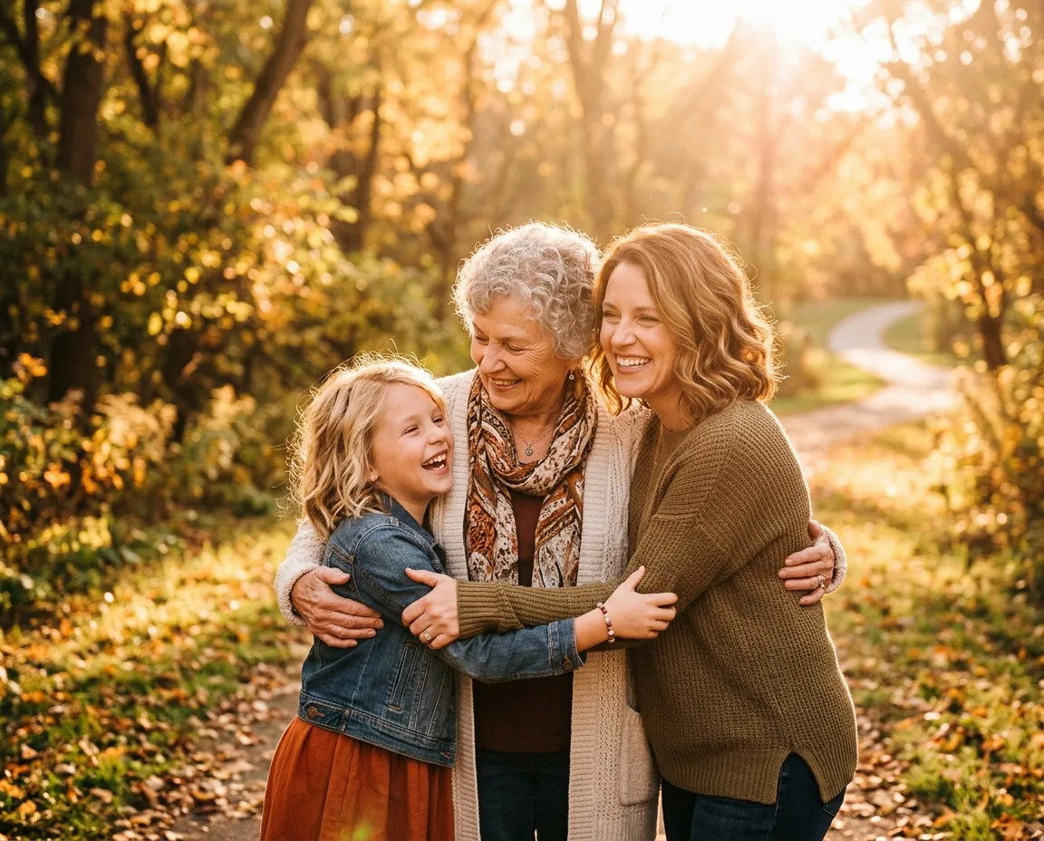 Drei Generationen einer Familie verbringen gemeinsam Zeit im Freien